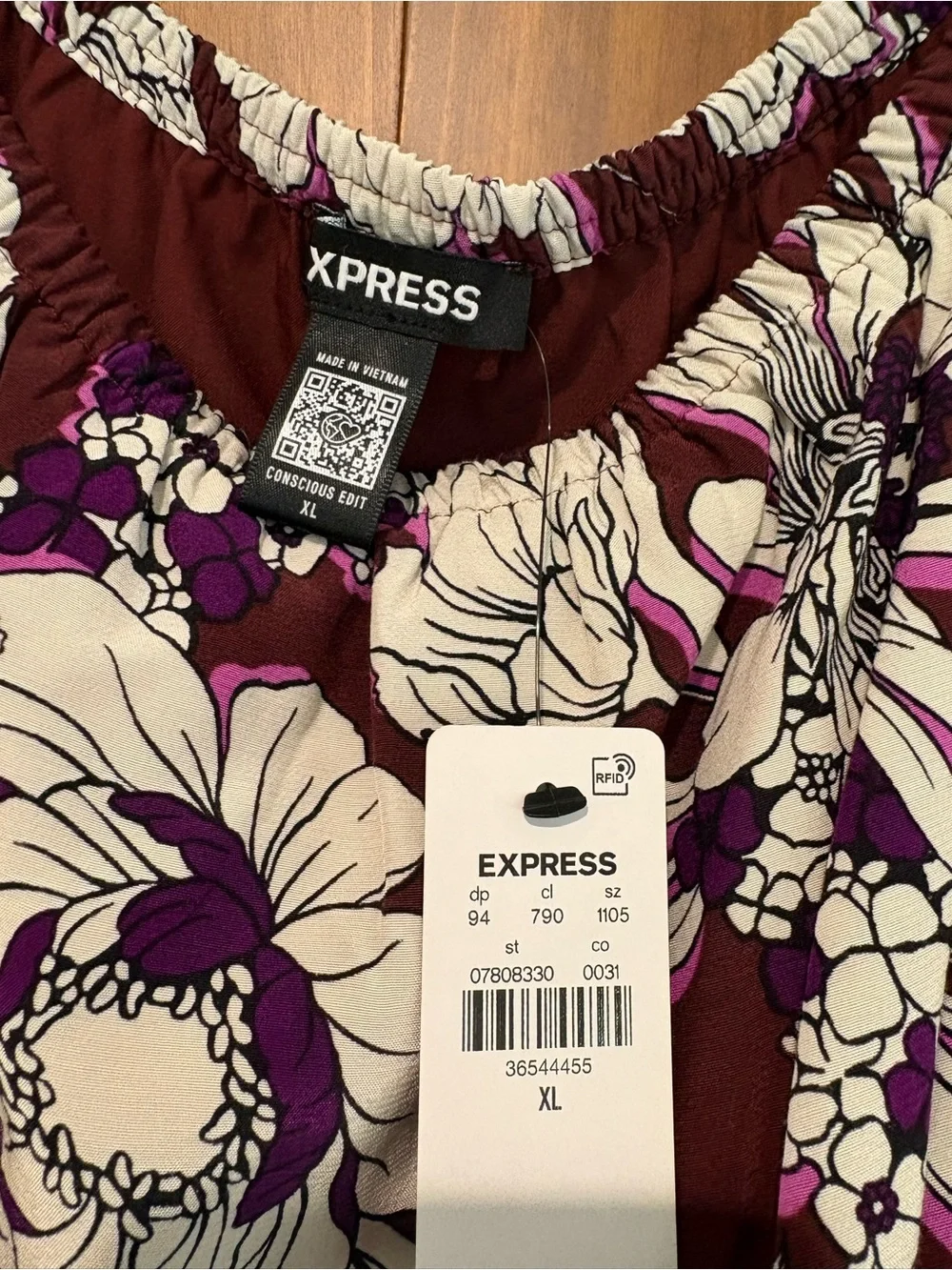 Express Burgundy and White Floral Romper with Puff Sleeves